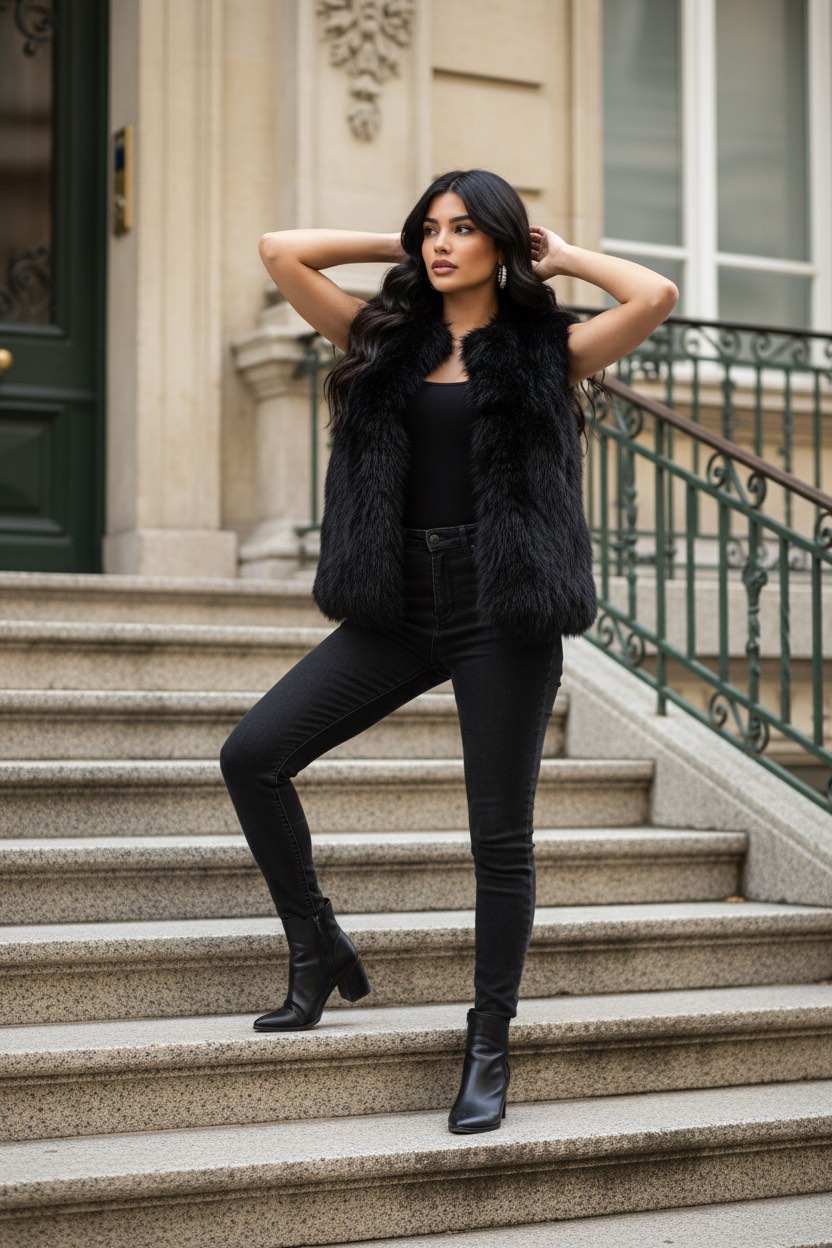 Μαύρο Faux Fur Γιλέκο – Statement Piece