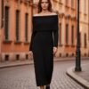 Midi Φόρεμα Off-Shoulder Πλεκτό Ελαστικό (Καλύπτει έως XL)