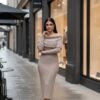Πλεκτό Φόρεμα One Size Off-Shoulder – Μπεζ (Ελαστικό, έως XL)