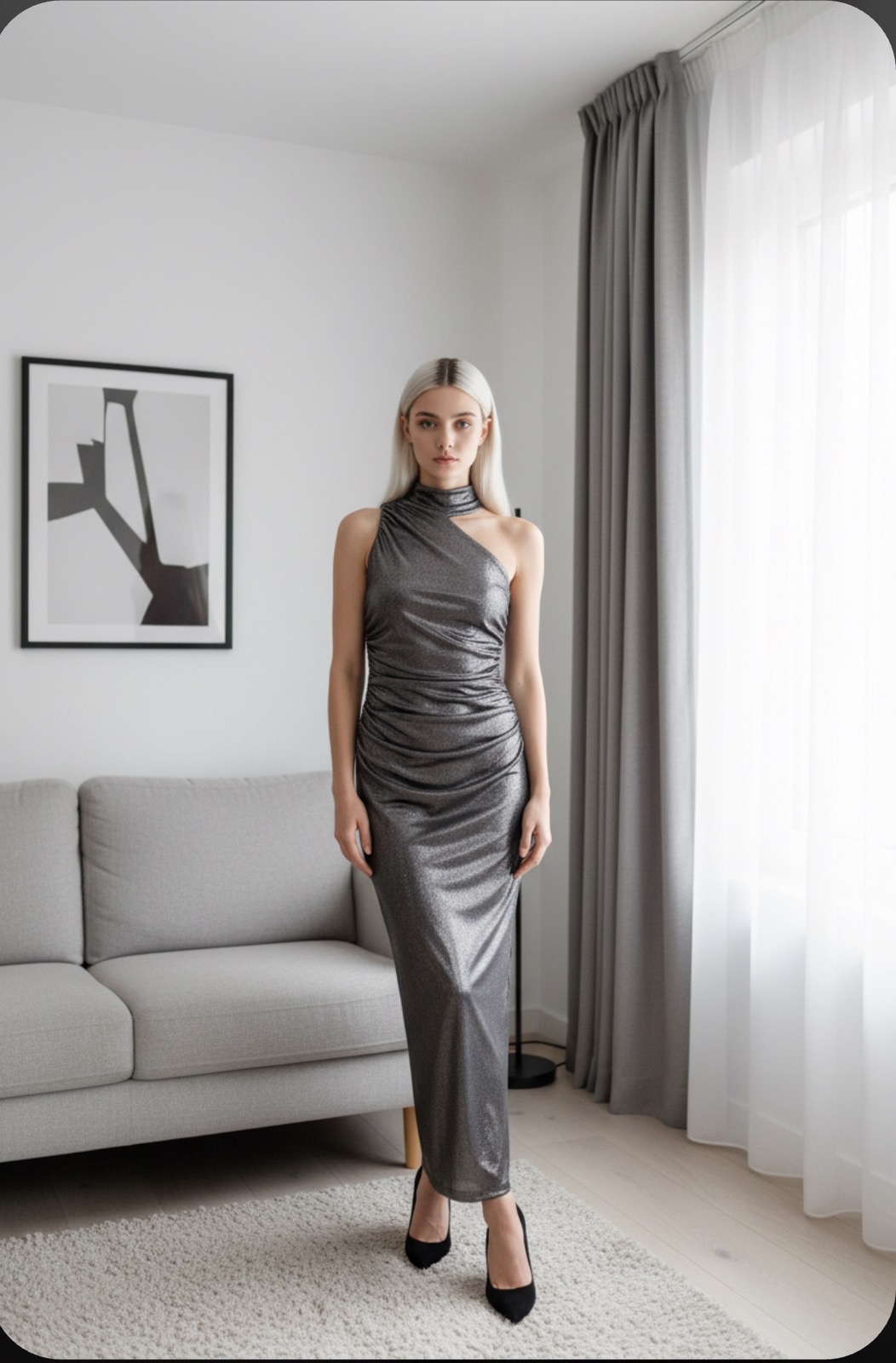 Metallic Maxi Φόρεμα με Έναν Ώμο – One Size