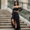 Γυναικείο Σετ Μαύρο – Strapless Top & Ασύμμετρη Φούστα με Βολάν (One Size)