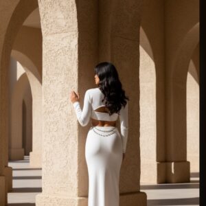 Alternative view of Γυναικείο Σετ Λευκό – Crop Top & Maxi Φούστα (One Size)