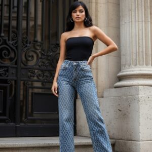 Γυναικείο τζιν παντελόνι με μοτίβο – Wide Leg Fit XS – S – M – L – XL