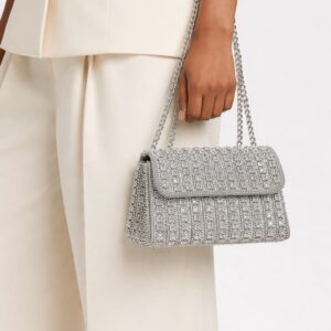 ✨ Ασημένια λαμπερή τσάντα ώμου – Elegant Evening Glam